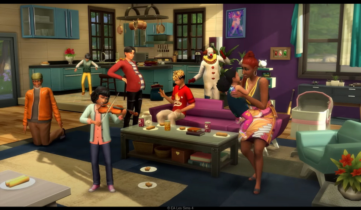 Ilustración de la vida familiar cotidiana en Los Sims 4