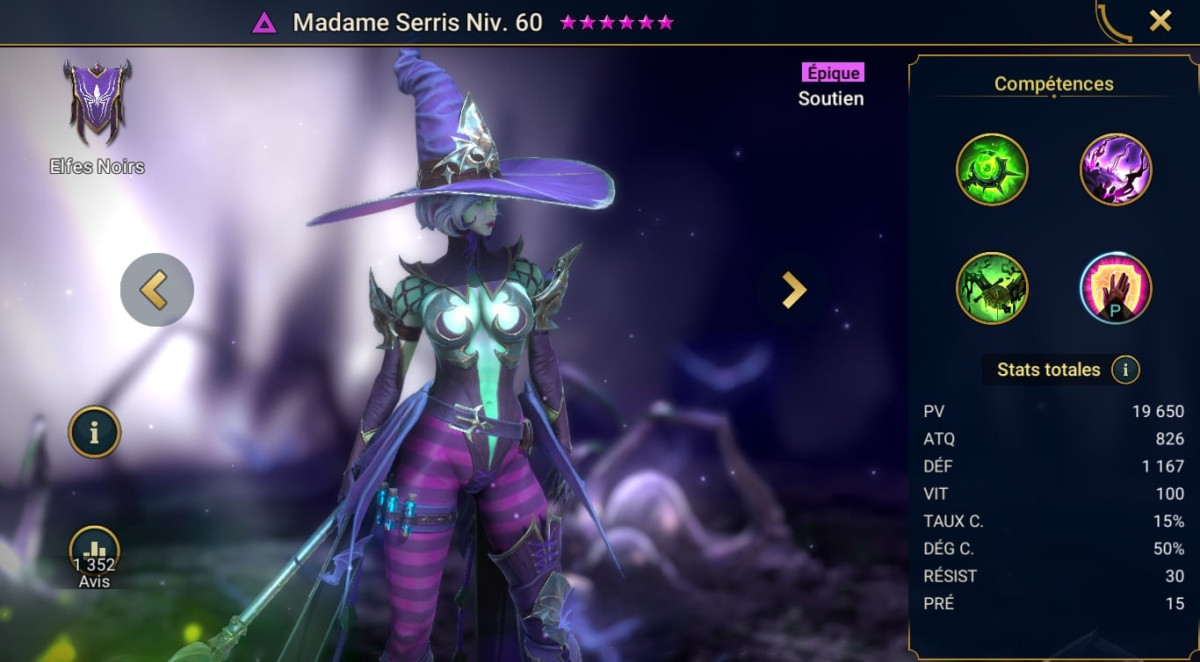 Guide masteries, grace and artifact on Madame Serris on RSL 