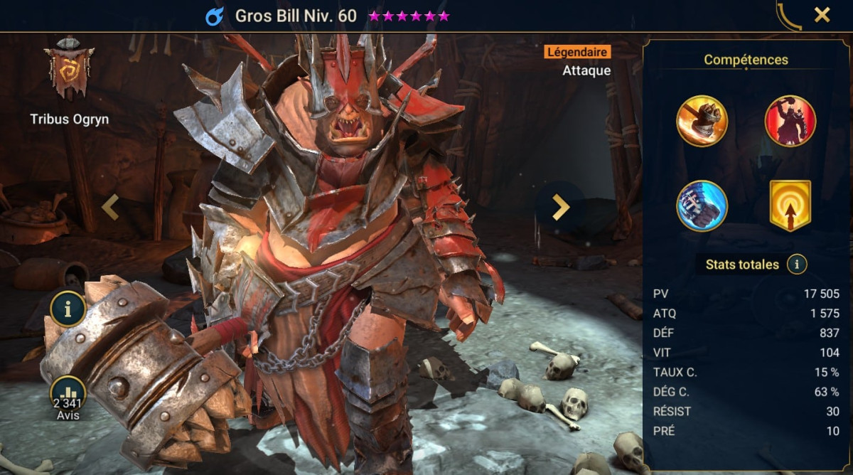 Guide masteries, grace and artifact on Big Bill (Big 'Un) on RSL 