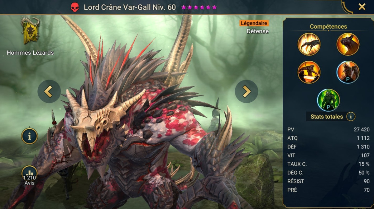 Guide masteries, grace and artifact on Lord skull var-Gall (Skull lord var-Gall) on RSL 