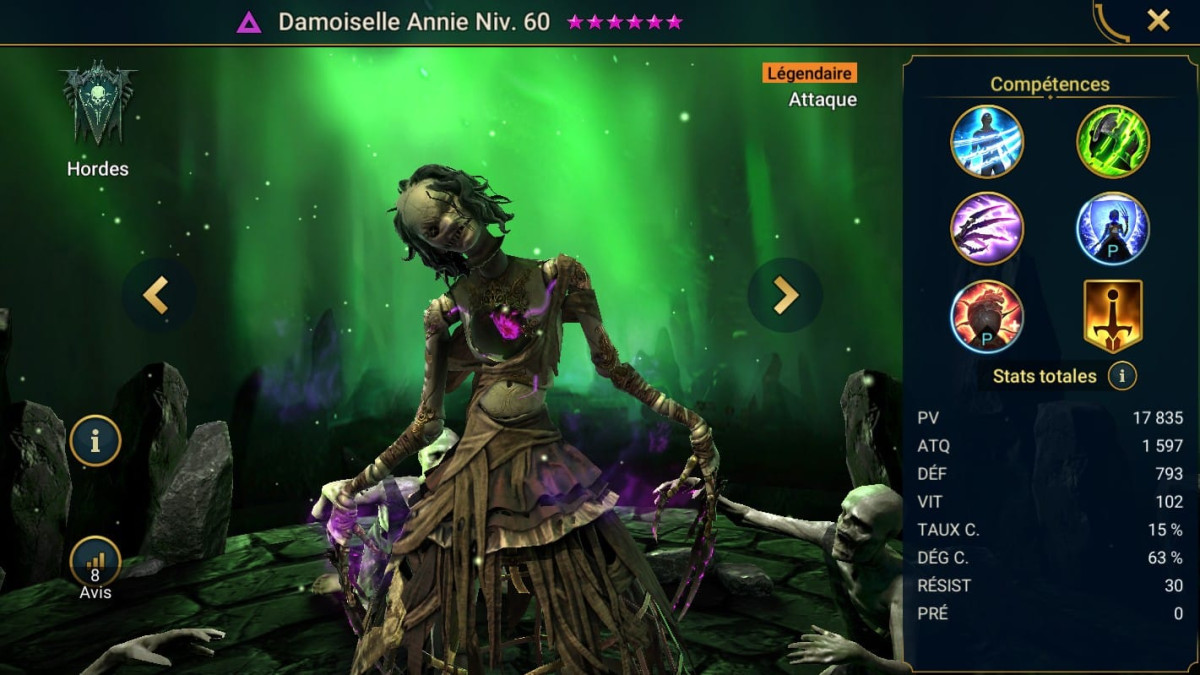 Guide masteries, grace and artifact on Damoiselle Annie (Little Miss Annie) on RSL 