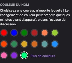 Illustration en image du changement de la couleur du pseudo sur twitch