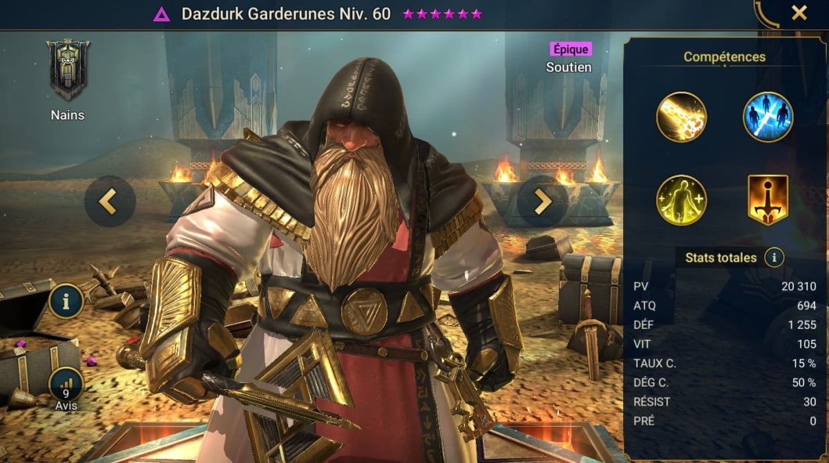 RSL の Dazdurk Garderunes (Runekeeper Dazdurk) のガイドマスタリー、グレース、アーティファクト 