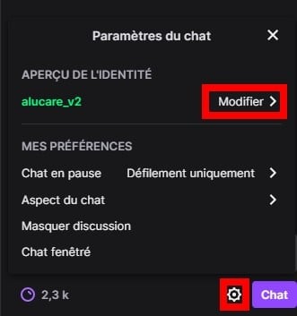 Paramètres Twitch pour changer de couleur