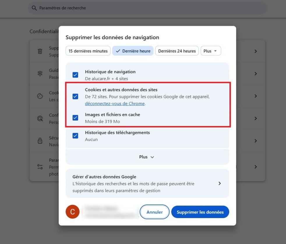 Browserdaten in Chrome löschen.
