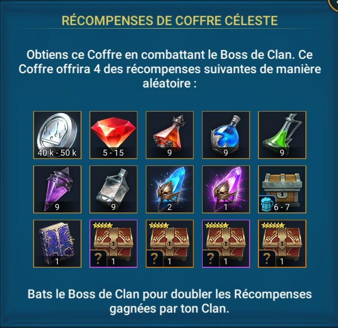 Celestial Clan Chest boss-belønninger