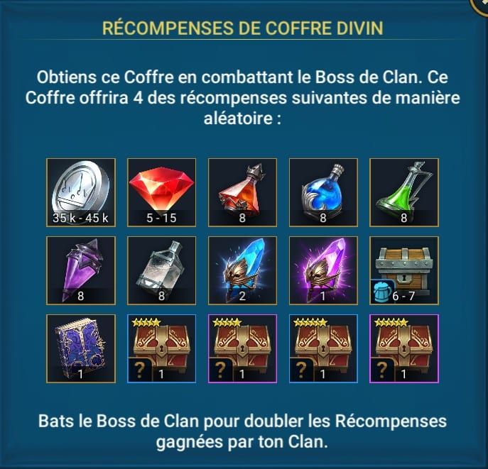 Divine Clan Chest boss Rewards