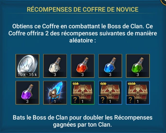 Novice Clan Chest boss Rewards