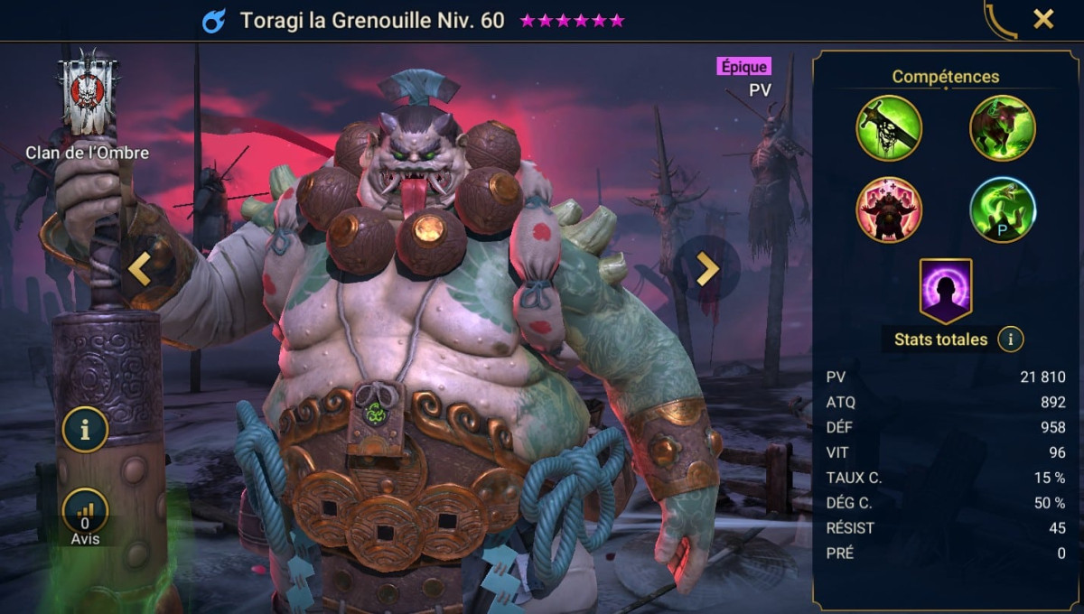 Toragi the Frog masteries, graça e guia de artefatos em RSL 