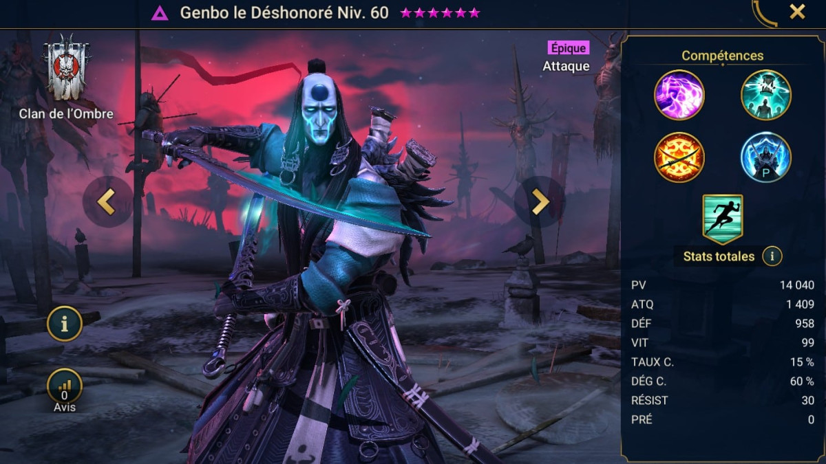 Guía de maestría, gracia y artefactos de Genbo the Dishonored en RSL 