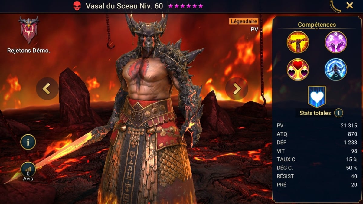 Guide maîtrises, grâce et artefact sur Vasal du sceau (Vasal of the seal) sur RSL 