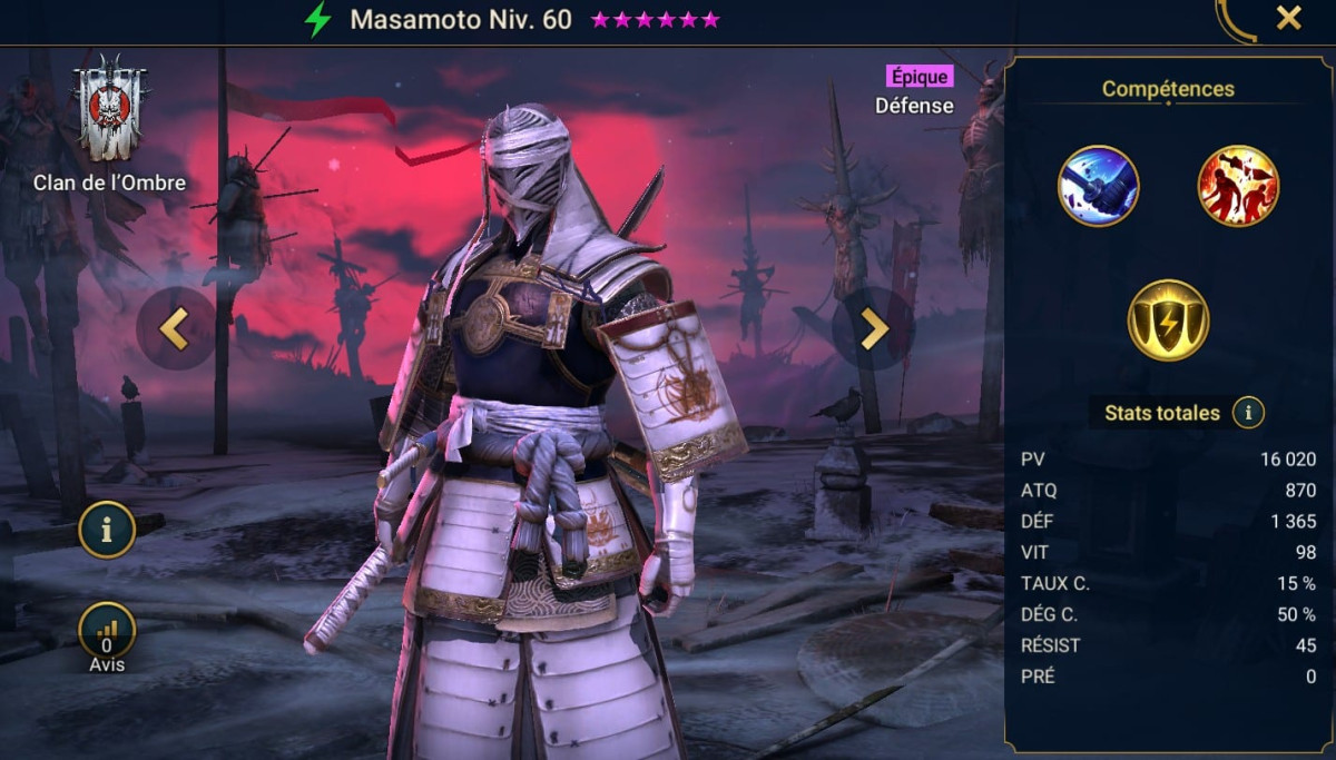 Masteries, Grace and Artifact guide on Masamoto on RSL 