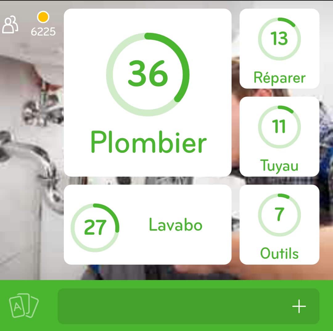 Images des solutions, réponses et aide pour le niveau 109 : Photo d'un plombier qui répare un lavabo du jeu mobile 94%
