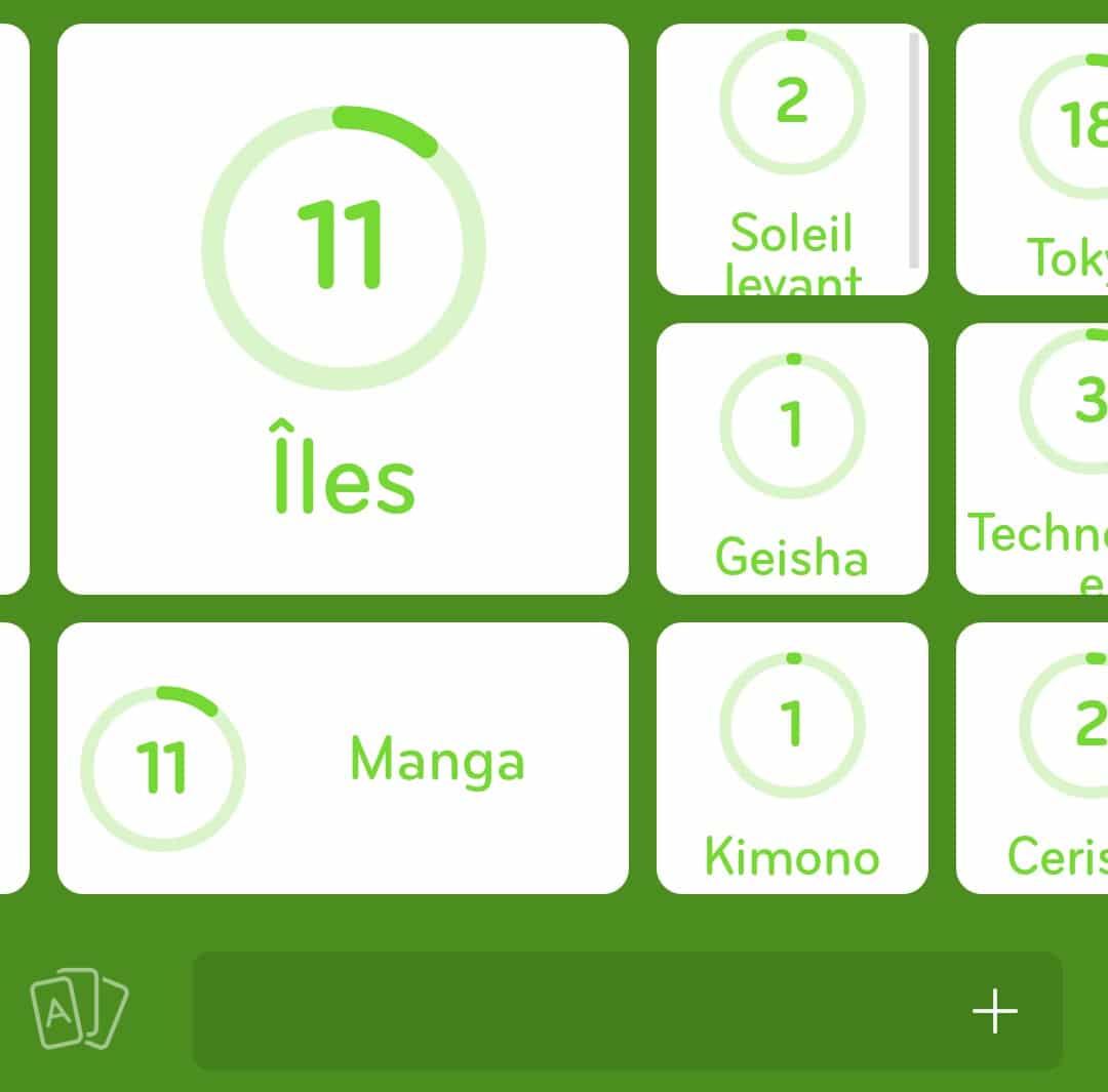Images des solutions, réponses et aide pour le niveau 113 : Japon du jeu mobile 94%