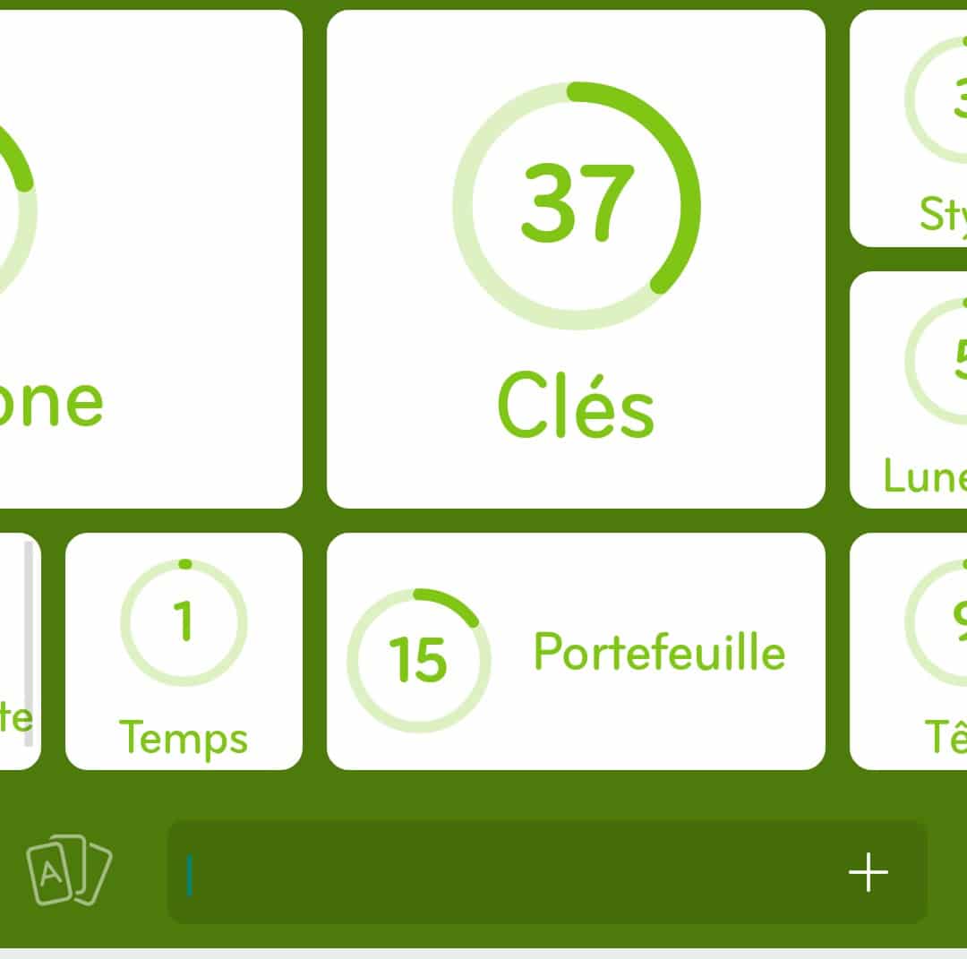 Images des solutions, réponses et aide pour le niveau 115 : Choses que l’on a tendance à perdre du jeu mobile 94%