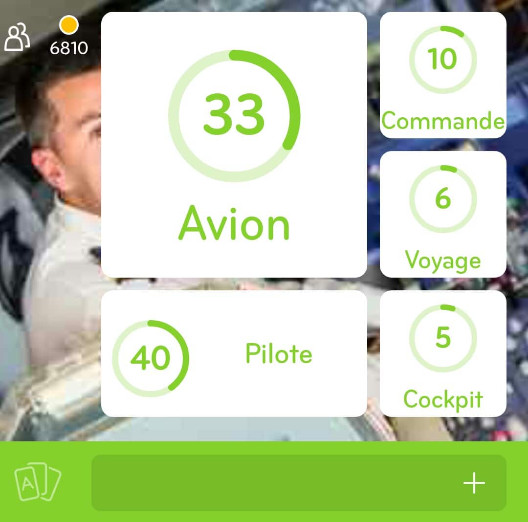 Images des solutions, réponses et aide pour le niveau 118 : Photo de pilote de ligne dans le cockpit du jeu mobile 94%