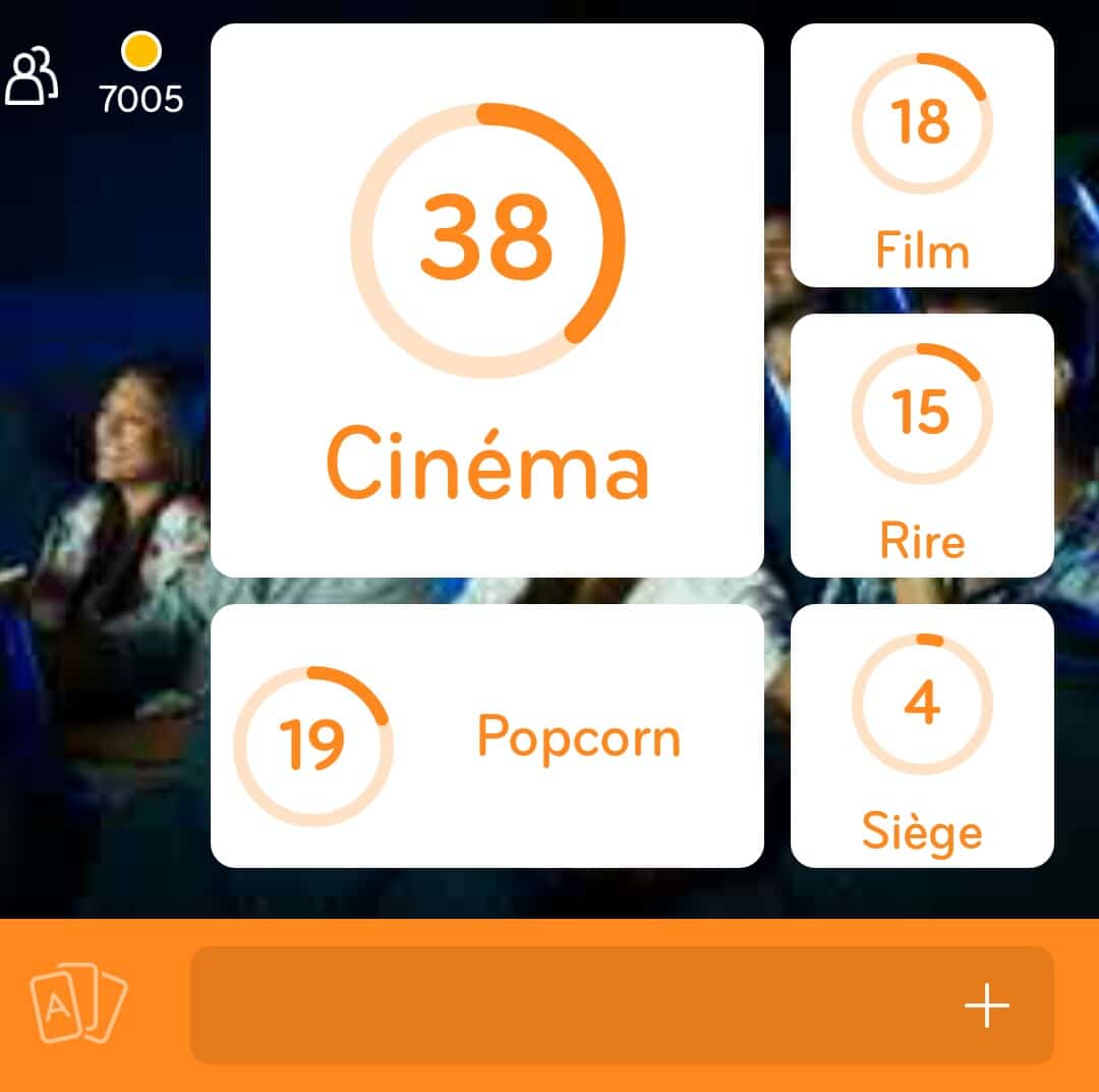 Images des solutions, réponses et aide pour le niveau 121 : Photo de spectateurs dans une salle de cinéma du jeu mobile 94%