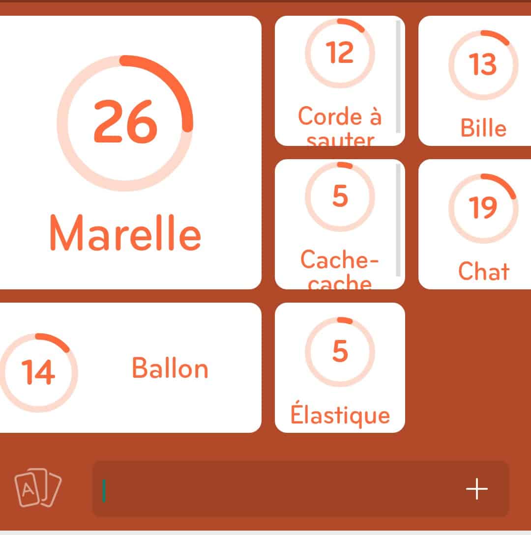 Images des solutions, réponses et aide pour le niveau 127 : Jeux de cour de récréation du jeu mobile 94%