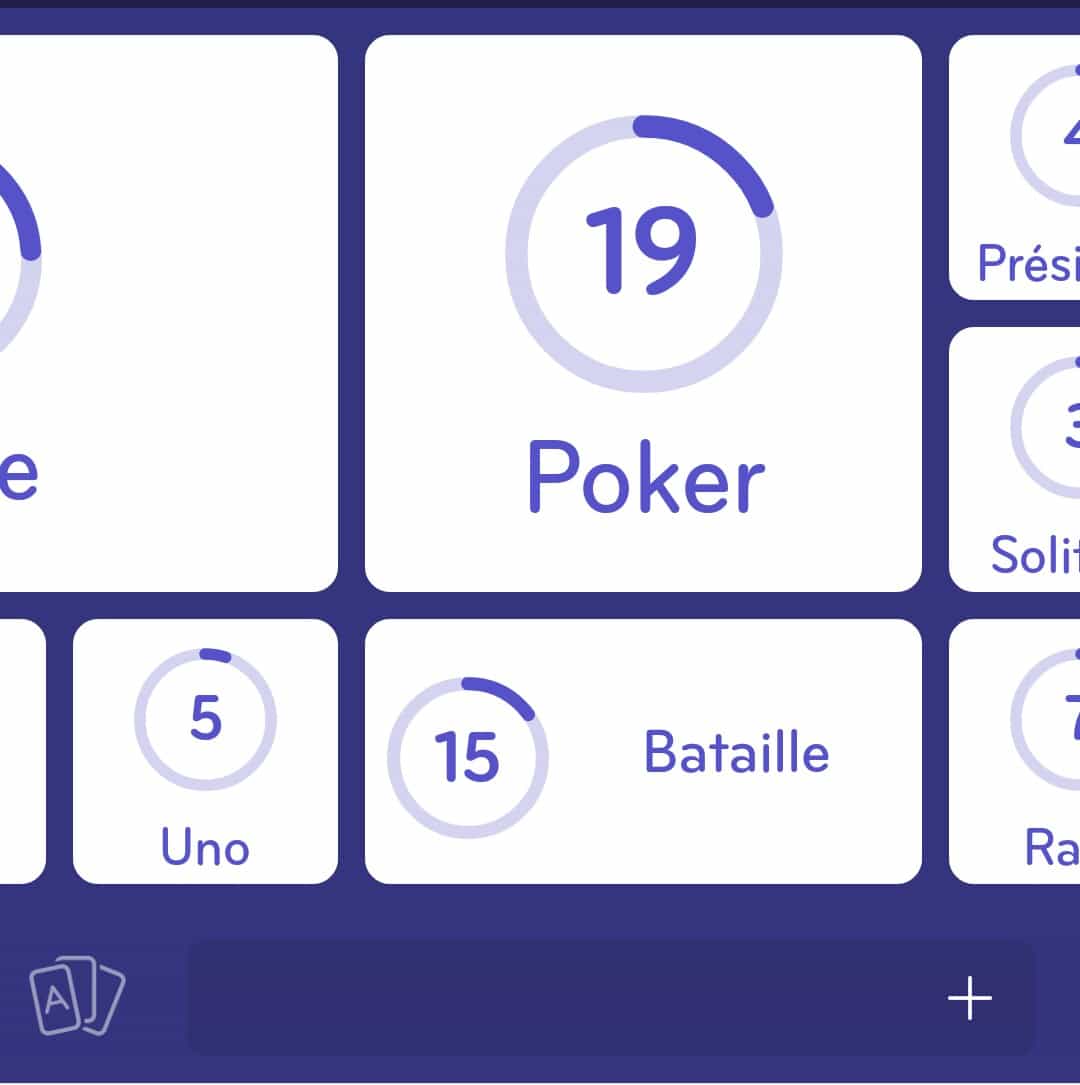 Images des solutions, réponses et aide pour le niveau 131 : Jeux de cartes du jeu mobile 94%