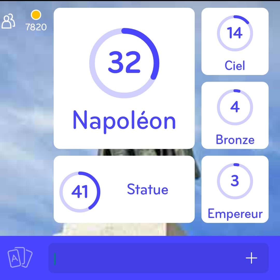 Images des solutions, réponses et aide pour le niveau 132 : Photo d'une Statue de Napoléon prise en contre-plongée du jeu mobile 94%