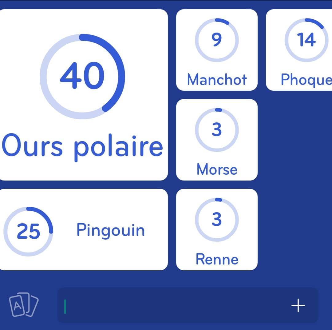 Images des solutions, réponses et aide pour le niveau 134 : Animaux issus de pays froids du jeu mobile 94%