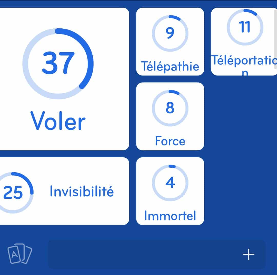 Images des solutions, réponses et aide pour le niveau 136 : Le meilleur super-pouvoir du jeu mobile 94%