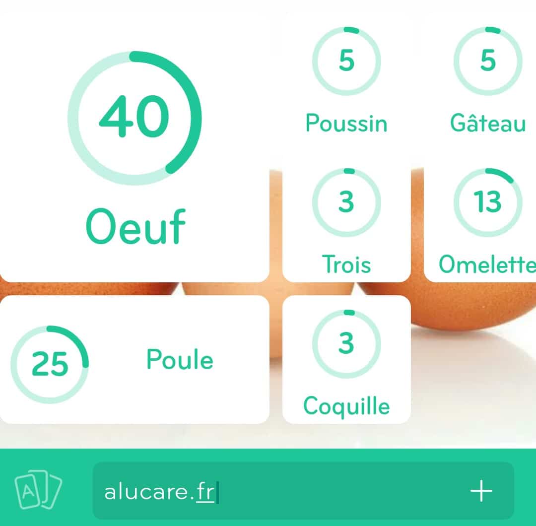 Images des solutions, réponses et aide pour le niveau 8 : Photo d'Œufs du jeu mobile 94%