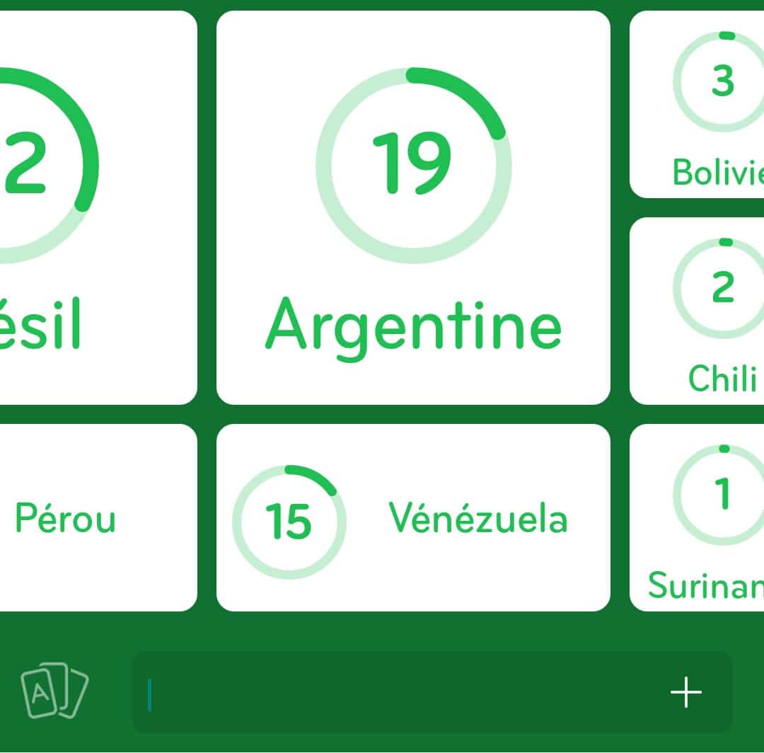 Images des solutions, réponses et aide pour le niveau 13 : Pays d'Amérique du Sud du jeu mobile 94%