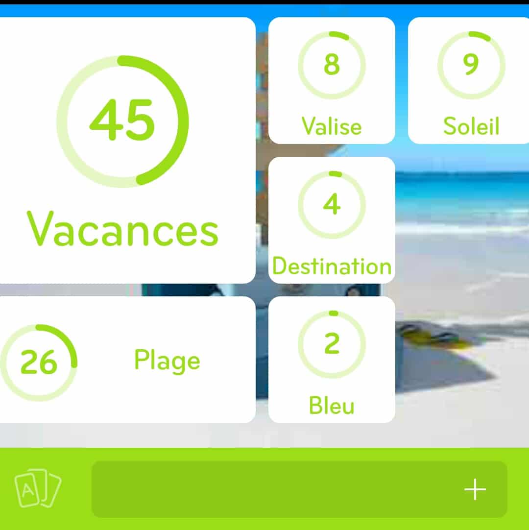 Images des solutions, réponses et aide pour le niveau 25 : Photo de bagages sur une plage  du jeu mobile 94%