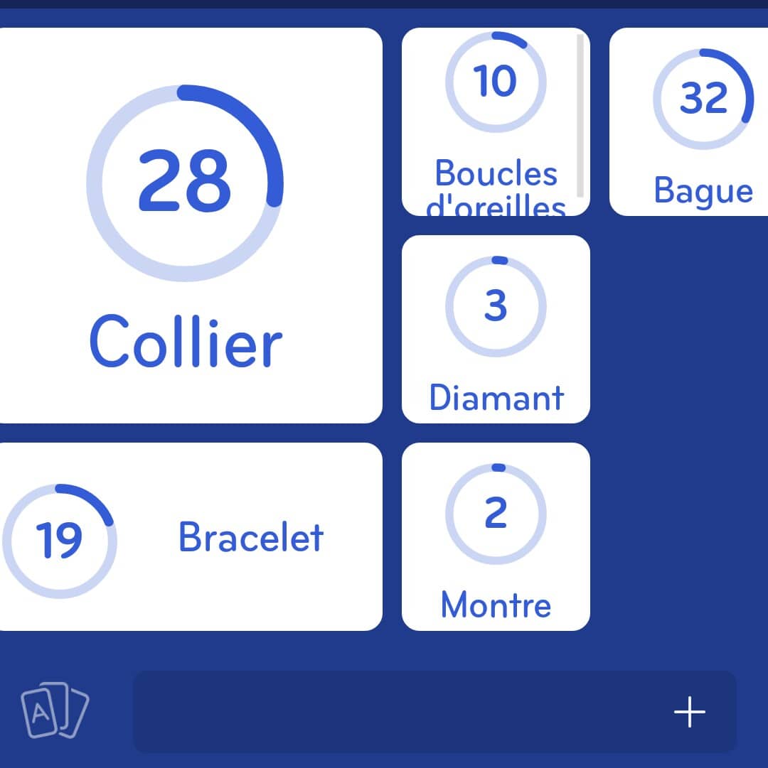 Images des solutions, réponses et aide pour le niveau 42 : Bijoux du jeu mobile 94%
