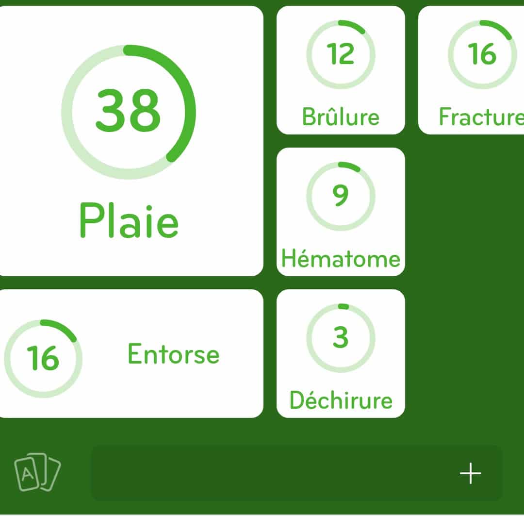 Images des solutions, réponses et aide pour le niveau 18 : Types de blessures du jeu mobile 94%