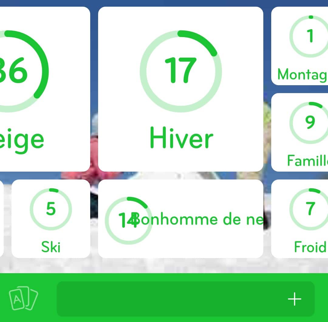 Images des solutions, réponses et aide pour le niveau 60 : Photo d'un bonhomme de neige du jeu mobile 94%