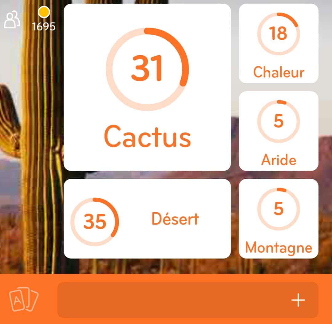 Images des solutions, réponses et aide pour le niveau 31 : Photo d'un cactus du jeu mobile 94%