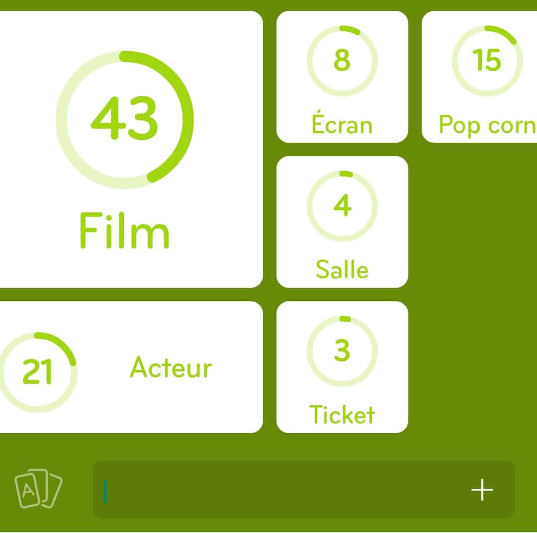 Images des solutions, réponses et aide pour le niveau 24 : Cinéma  du jeu mobile 94%