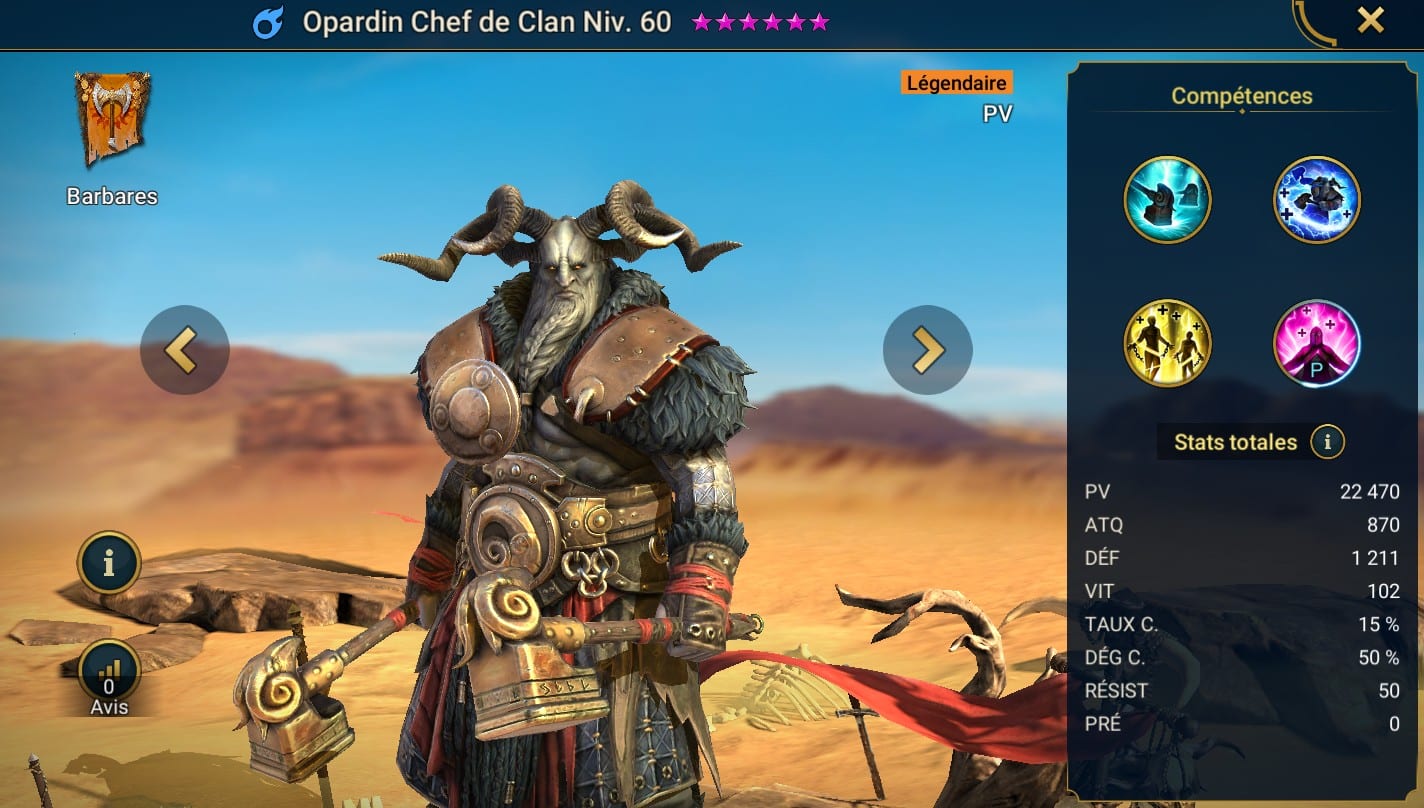 Guide maîtrises et artefact sur Opardin chef de clan (Opardin Clanfather)