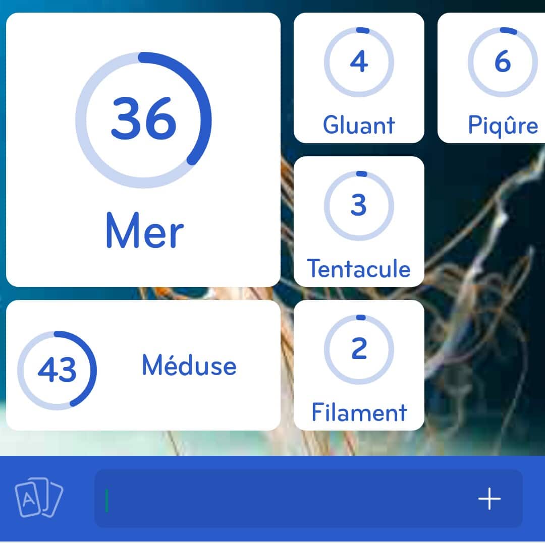 Images des solutions, réponses et aide pour le niveau 46 : Photo méduse du jeu mobile 94%