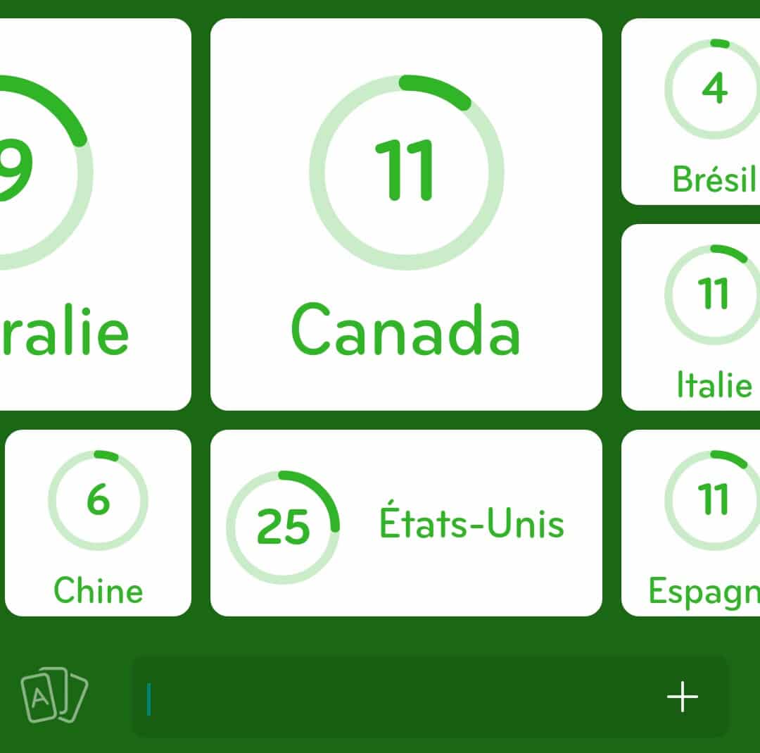 Images des solutions, réponses et aide pour le niveau 17 : Pays que vous souhaitez visiter du jeu mobile 94%