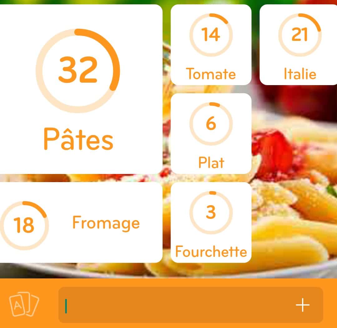Images des solutions, réponses et aide pour le niveau 28 : Photo d'un plat de pâtes du jeu mobile 94%