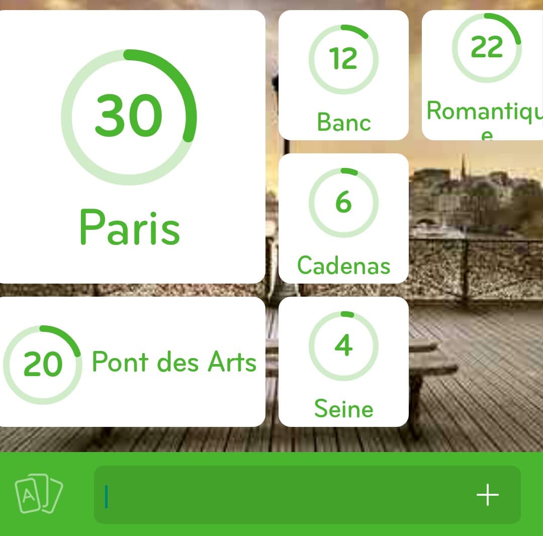 Images des solutions, réponses et aide pour le niveau 65 : Photo du Pont des Arts du jeu mobile 94%