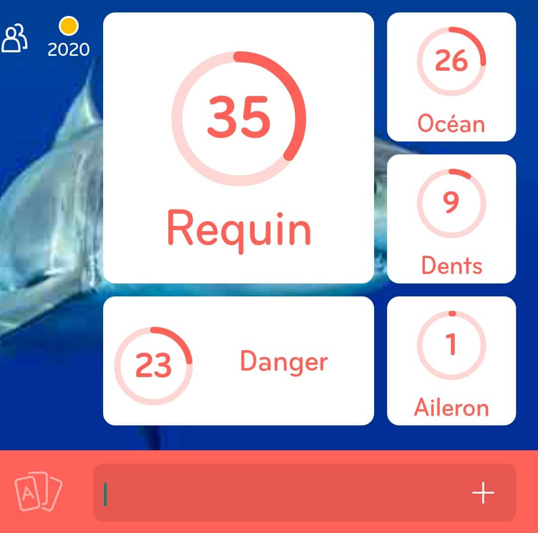 Images des solutions, réponses et aide pour le niveau 36 : Photo d'un requin du jeu mobile 94%