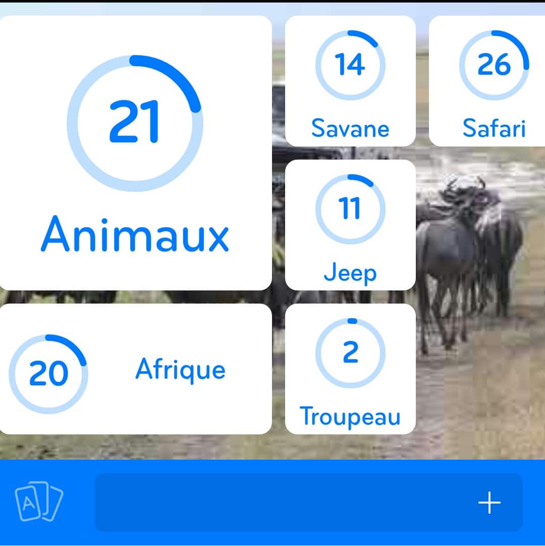 Images des solutions, réponses et aide pour le niveau 45 : Photo safari  du jeu mobile 94%