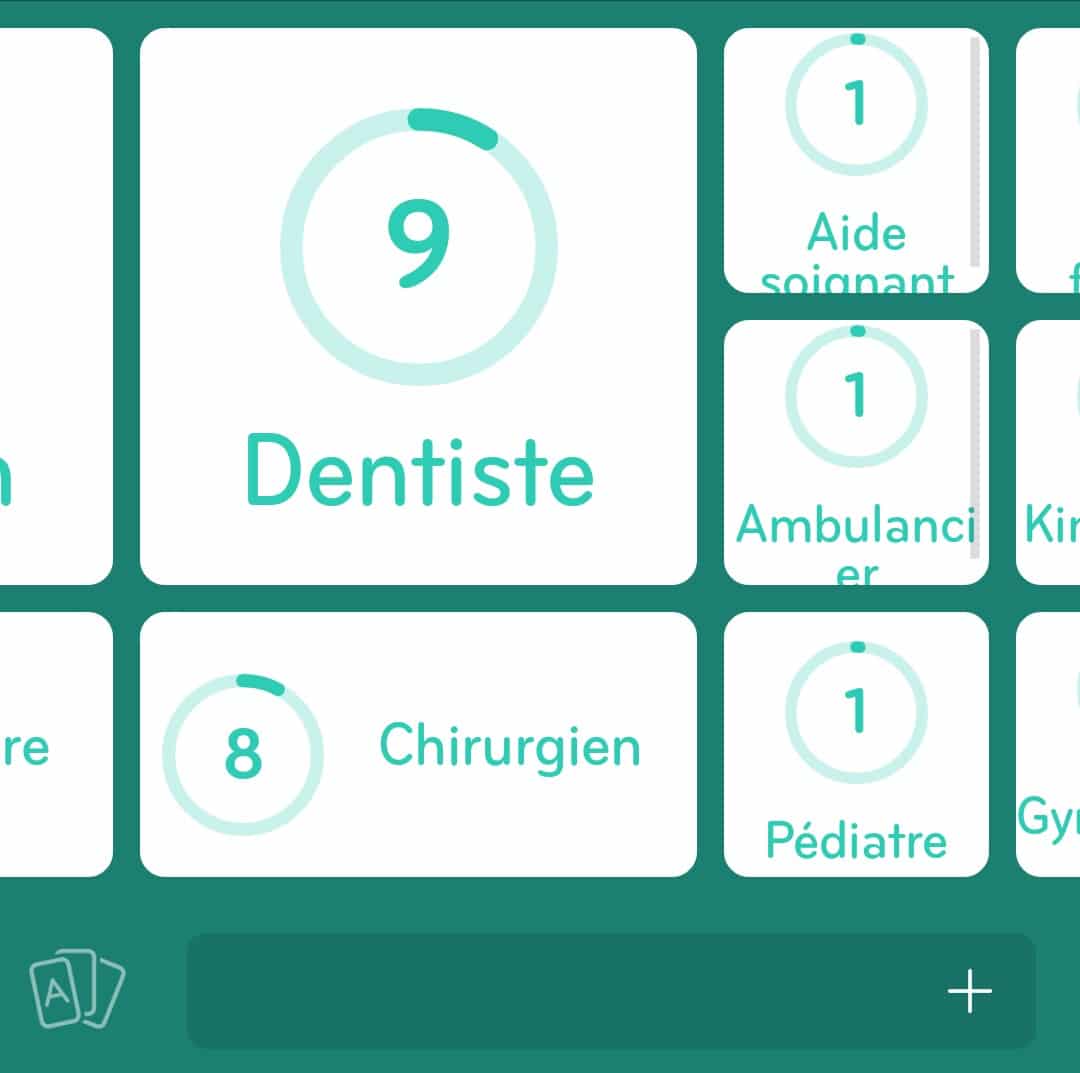 Images des solutions, réponses et aide pour le niveau 54 : Métiers de la santé  du jeu mobile 94%