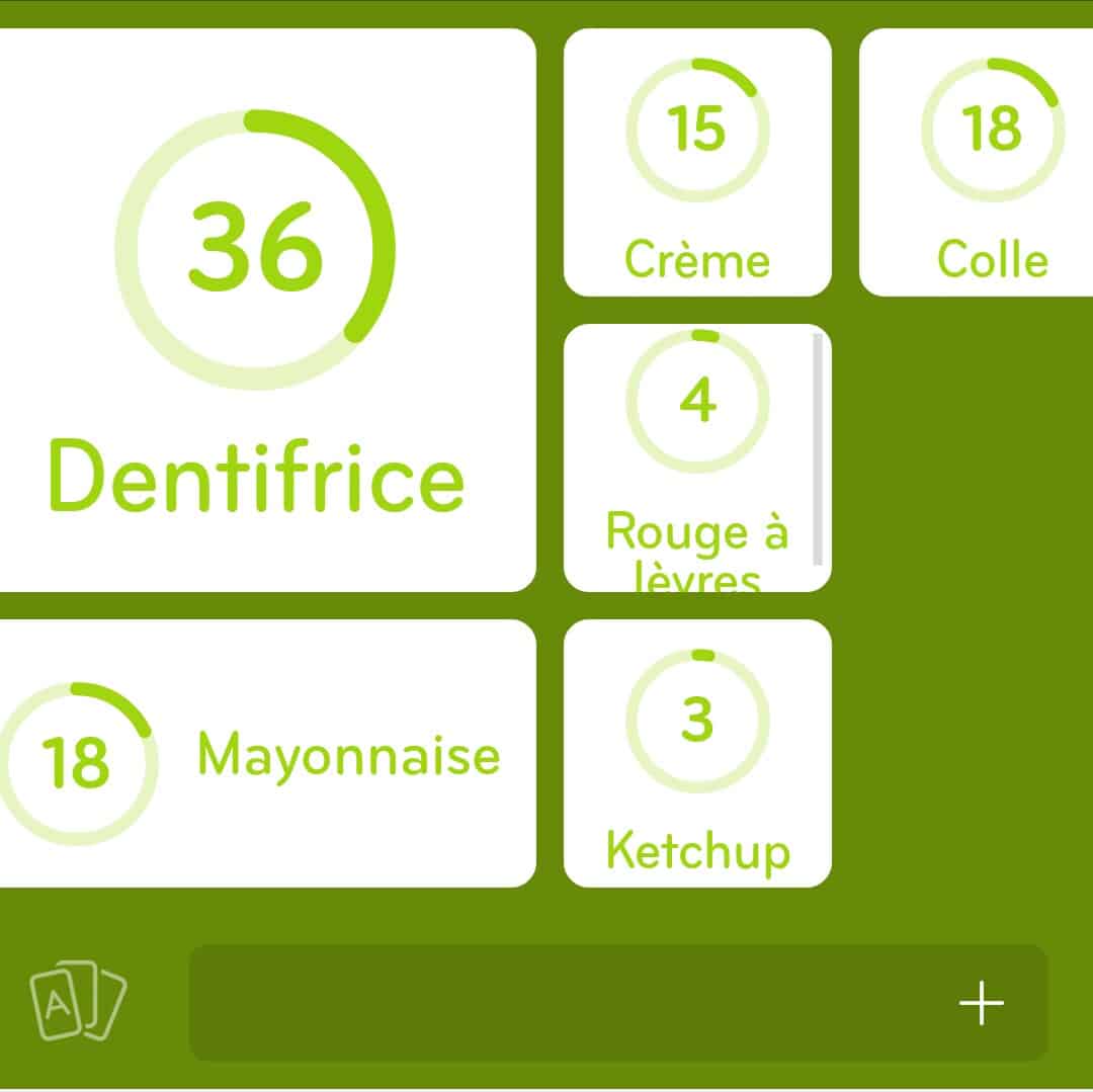 Images des solutions, réponses et aide pour le niveau 25 : Choses que l'on trouve en tube du jeu mobile 94%