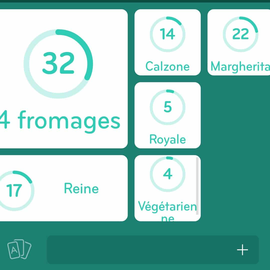 Images des solutions, réponses et aide pour le niveau 146 : Sortes de pizza du jeu mobile 94%