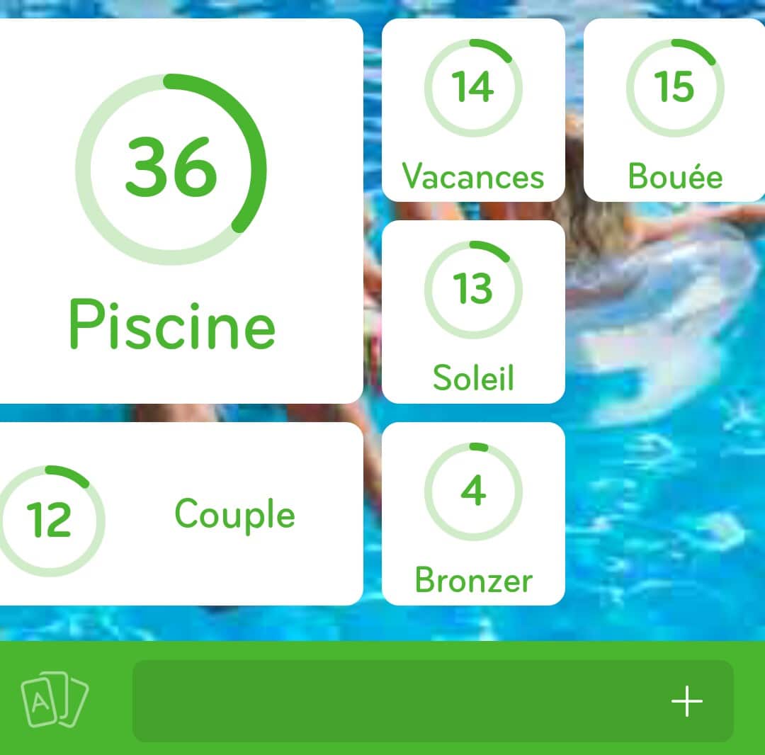 Images des solutions, réponses et aide pour le niveau 155 : Photo de deux personnes avec des bouées à la piscine du jeu mobile 94%