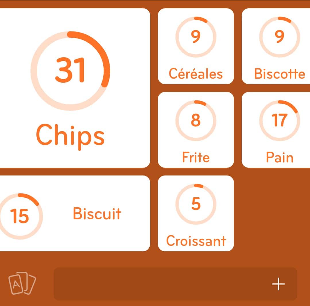 Images des solutions, réponses et aide pour le niveau 171 : Aliment croustillant du jeu mobile 94%