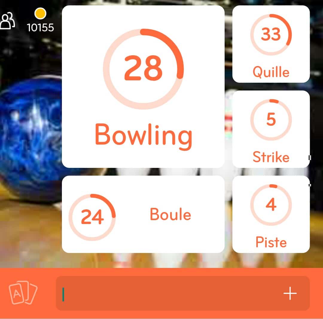 Images des solutions, réponses et aide pour le niveau 176 : Photo d'une boule de bowling et de quilles du jeu mobile 94%