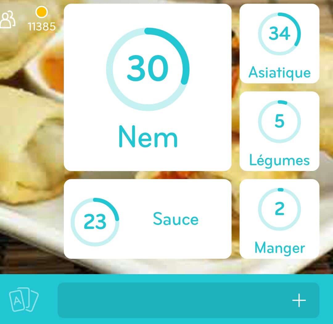 Images des solutions, réponses et aide pour le niveau 187 : Photo de nems dans une assiette du jeu mobile 94%