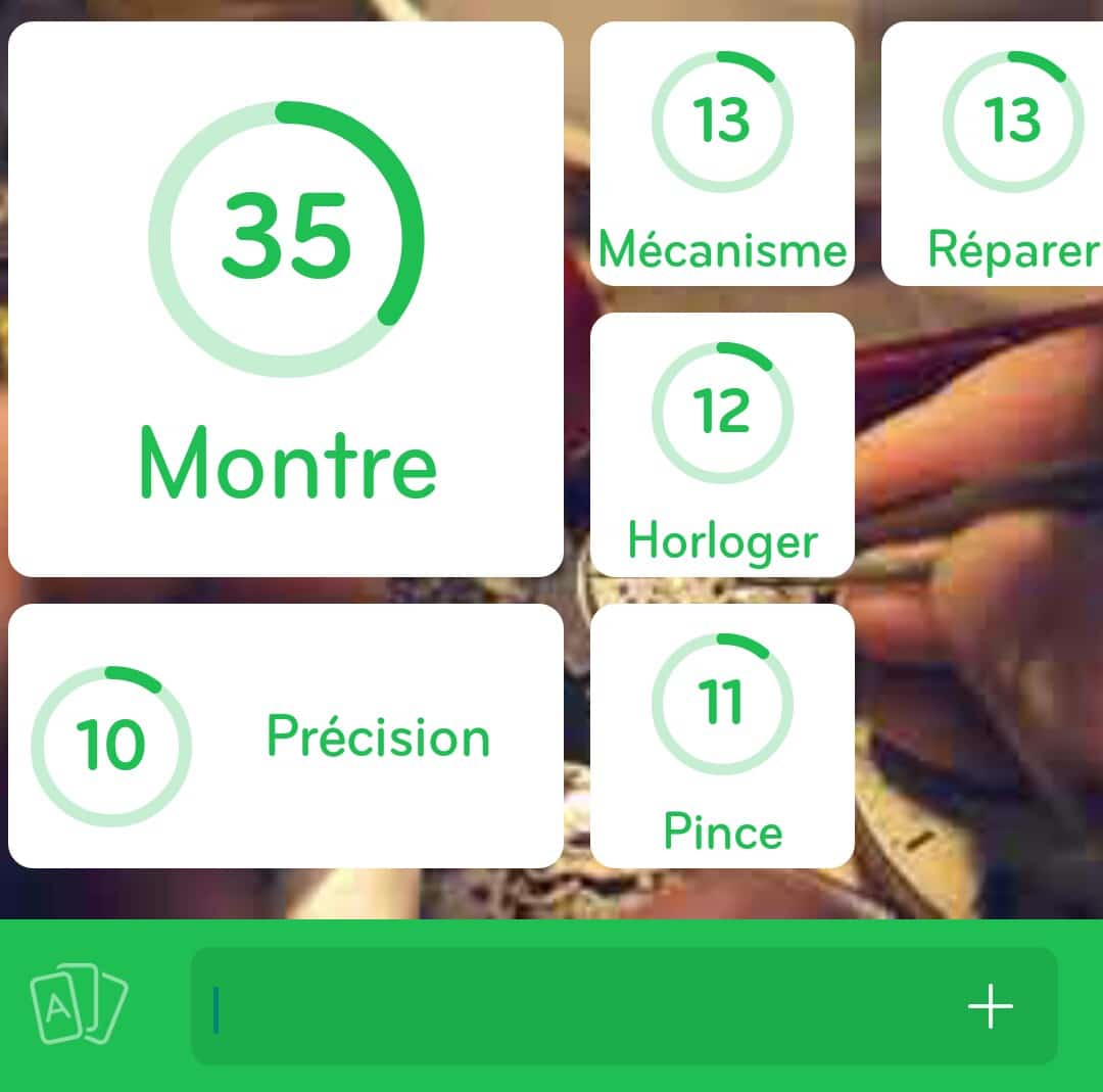 Images des solutions, réponses et aide pour le niveau 196 : Photo de réparation d'une montre par un horloger du jeu mobile 94%