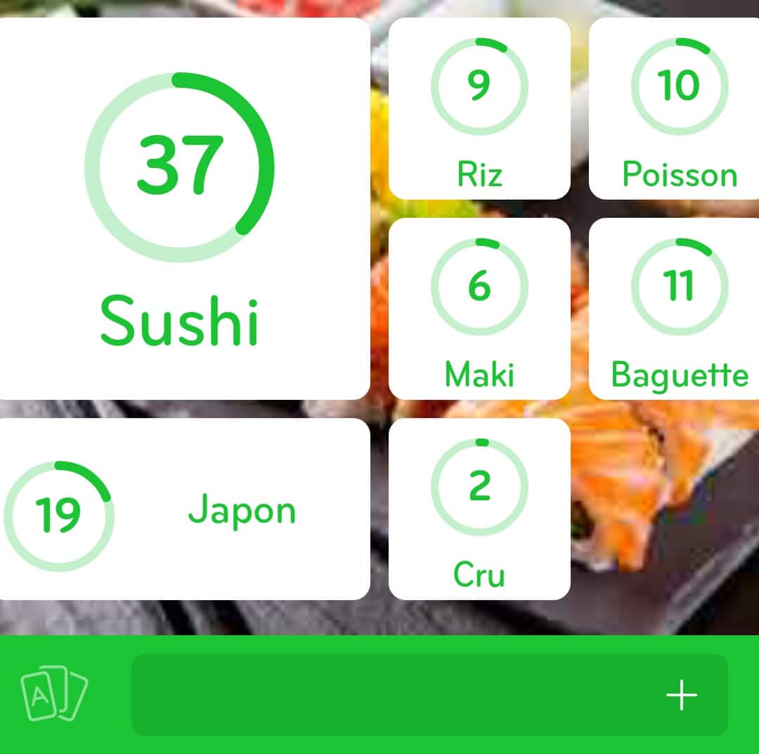 Images des solutions, réponses et aide pour le niveau 198 : Photo d'un plat avec plusieurs sushis du jeu mobile 94%